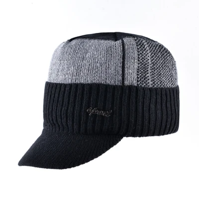 TQMSMY, теплая зимняя мужская утолщенная бейсбольная кепка с добавлением бархата, мужские шапочки, шапка для отца, вязаные шапки, мужской шарф с воротником, TMC34 - Цвет: BLACK