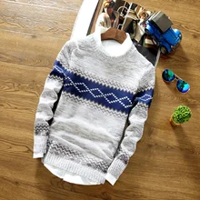 Mens Sweaters Mens Winter Casual Slim V-Neck Pullovers Fashion Striped Print Sweaters High Quality Cotton Knitting Sweaters