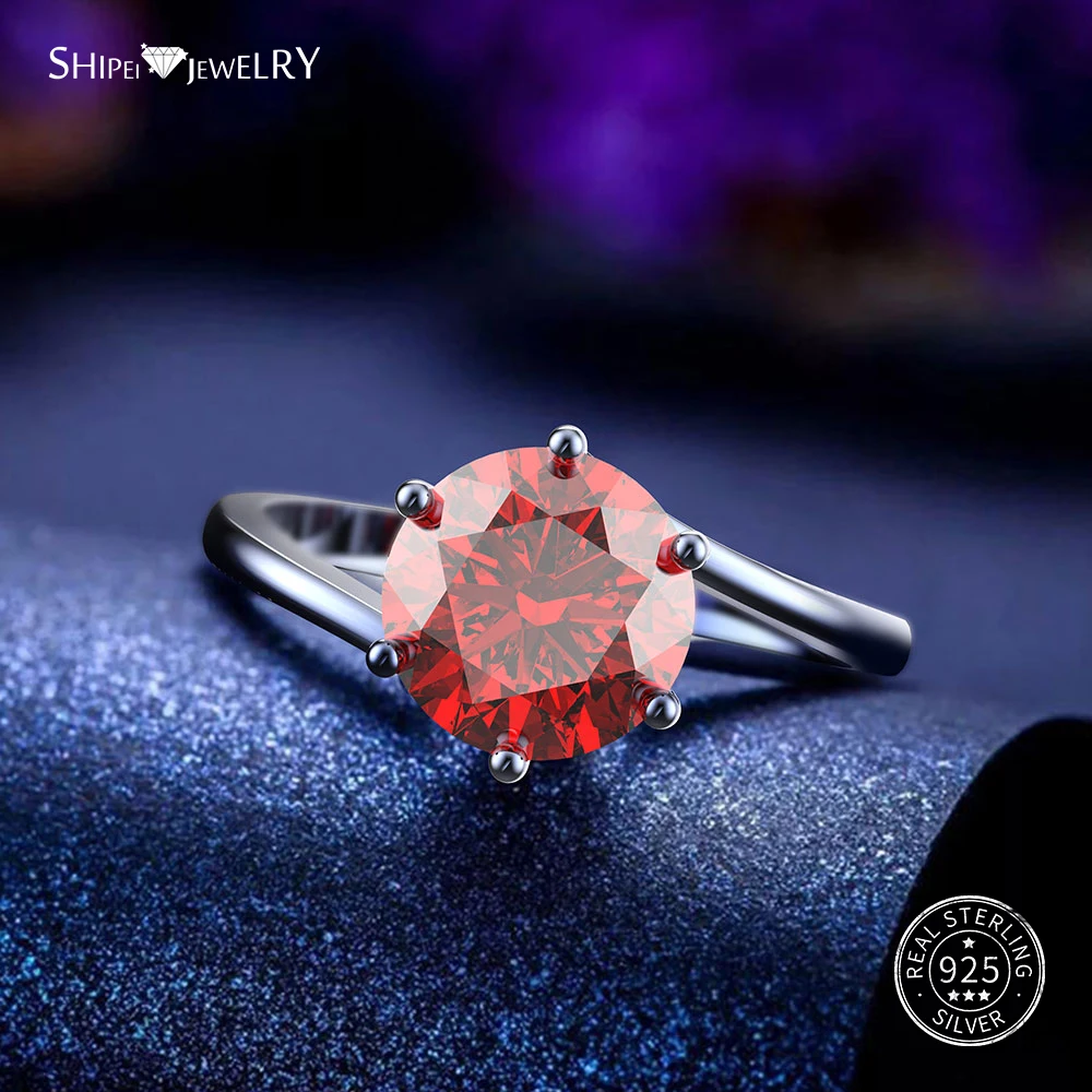Женское кольцо Moissanite Shipei круглое из стерлингового серебра 925 пробы рубиновое
