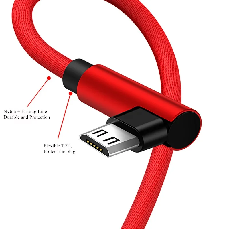 GUSGU Cable USB de 90 grados para iPhone 7 6X8 Cable de carga Cable de Cable rápido Micro USB adaptador de Cable USB tipo B