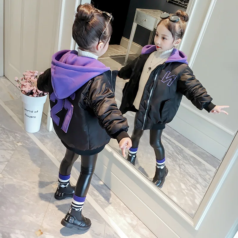 Girls cotton clothes 2018 autumn and winter new big children children Korean version of the letter labeling coat hooded jacket j Girls cotton clothes 2018 autumn and winter new big children children Korean version of the letter labeling coat hooded jacket j