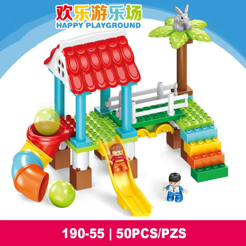 

50PCS Big Size Diy Building Block Happy Playgroud Slide And Pipe Bricks Compatible with Legoingly Duplo Toys for Kids Baby Gifts
