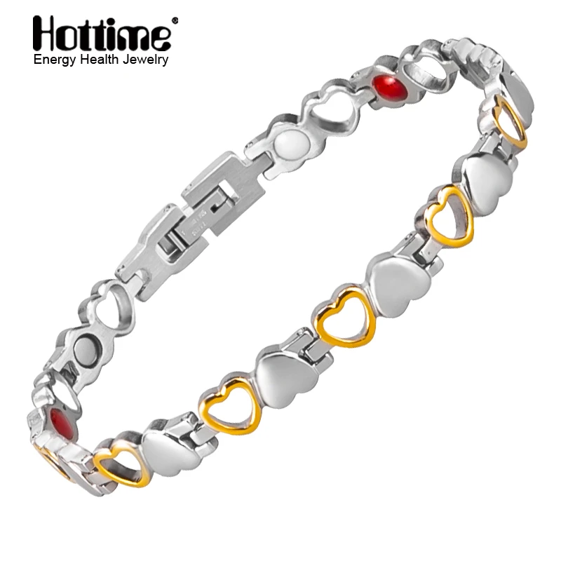 

Hottime Fashion Healthy Energy Bracelet Hearted design Stainless Steel Health Magnetic Gold Bracelet Hand Chain For Women
