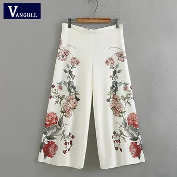 

New Style Summer Sweet Women's Clothing Casual Chiffon Pants all match High Waist Zipper Floral Print Loose Wide Leg Pants
