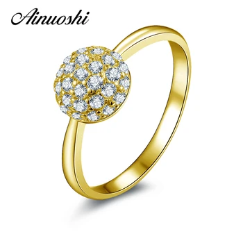 

AINUOSHI 14K Solid Yellow Gold Halo Cluster Ring SONA Simulated Diamond Women Wedding Engagement Party Gift Fine Flower Bud Ring