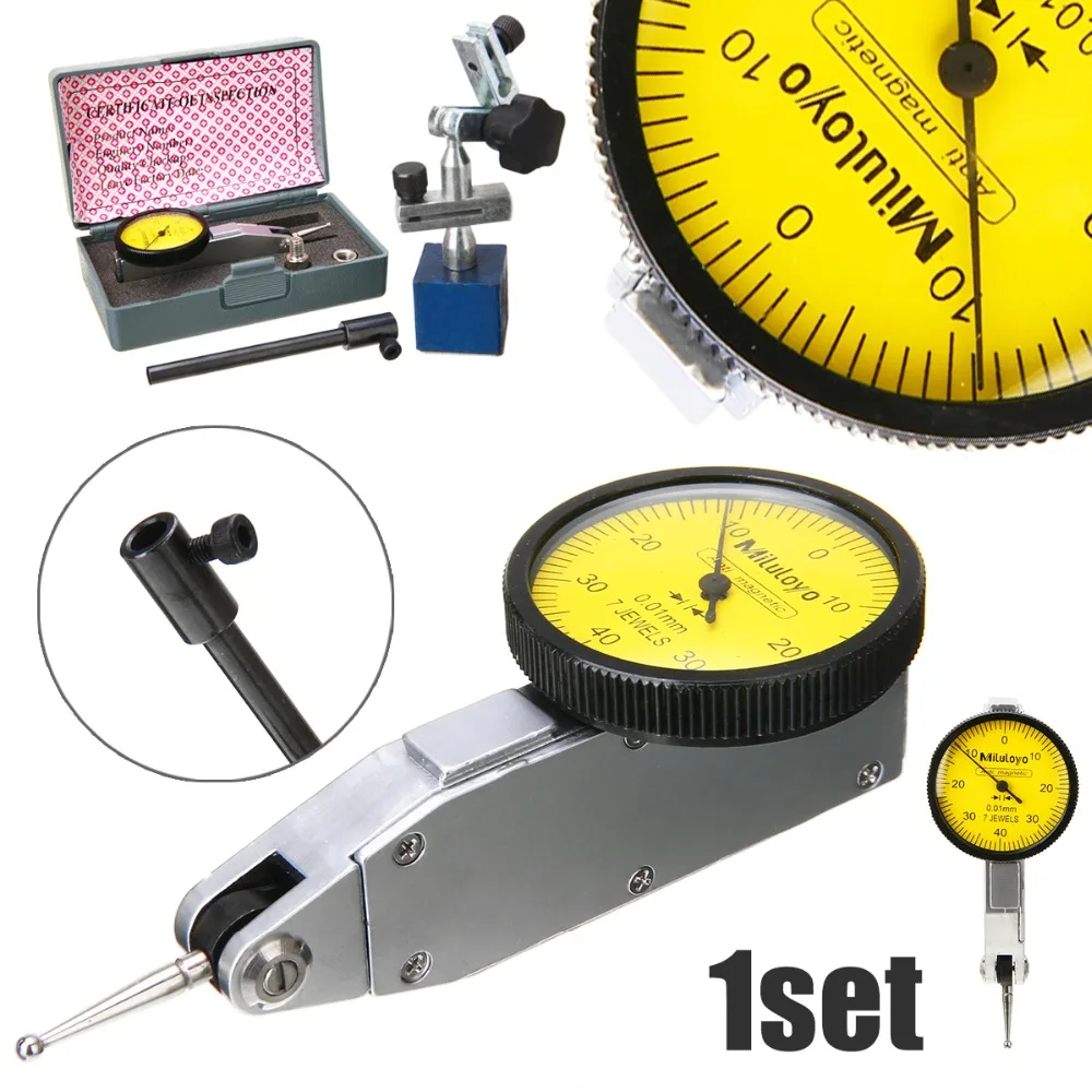 

1 Set Dial Test Indicator Gauge Scale + 2pcs Dovetail Clamps + Molded Case w/ Magnetic Base Holder Stand and Box