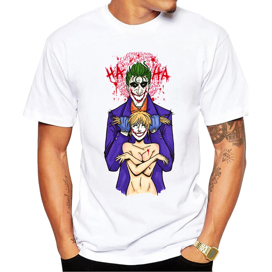 

Harley Quinn And Joker T Shirt Men's Cool Design High Quality Tops Custom Tees Casual Funny Cartoon T-shirt Harajuku Streetwear