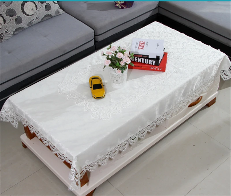 Lanweini Europe Wedding Tablecloth Embroidered Floral White Round Tea Table Cloth For Table Cover Lace Rectangle Table Decor    