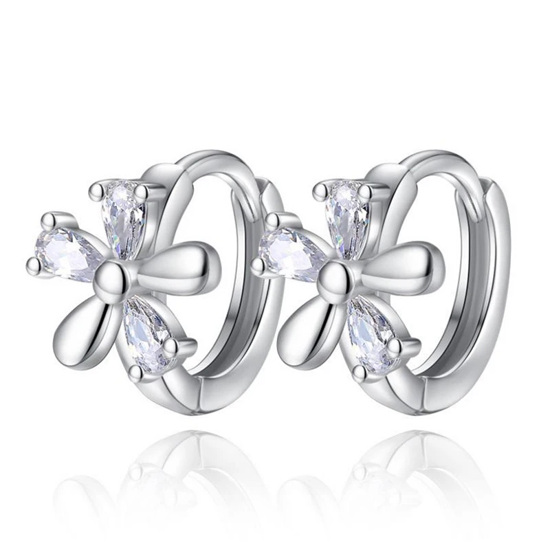 925 Sterling Silver Flower Stud Earrings Elegant Clear Cubic Zircon Earring for Women Wedding