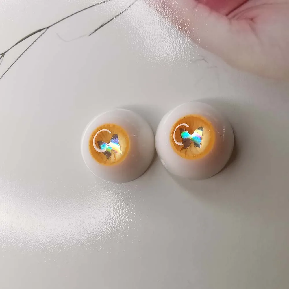 

14mm Resin BJD eyes shinning yellow butterfly UV eyeball for 1/4 1/3 1/6 bjd sd AS DZ Dollfie tiny bubbles handmade Resin eyes