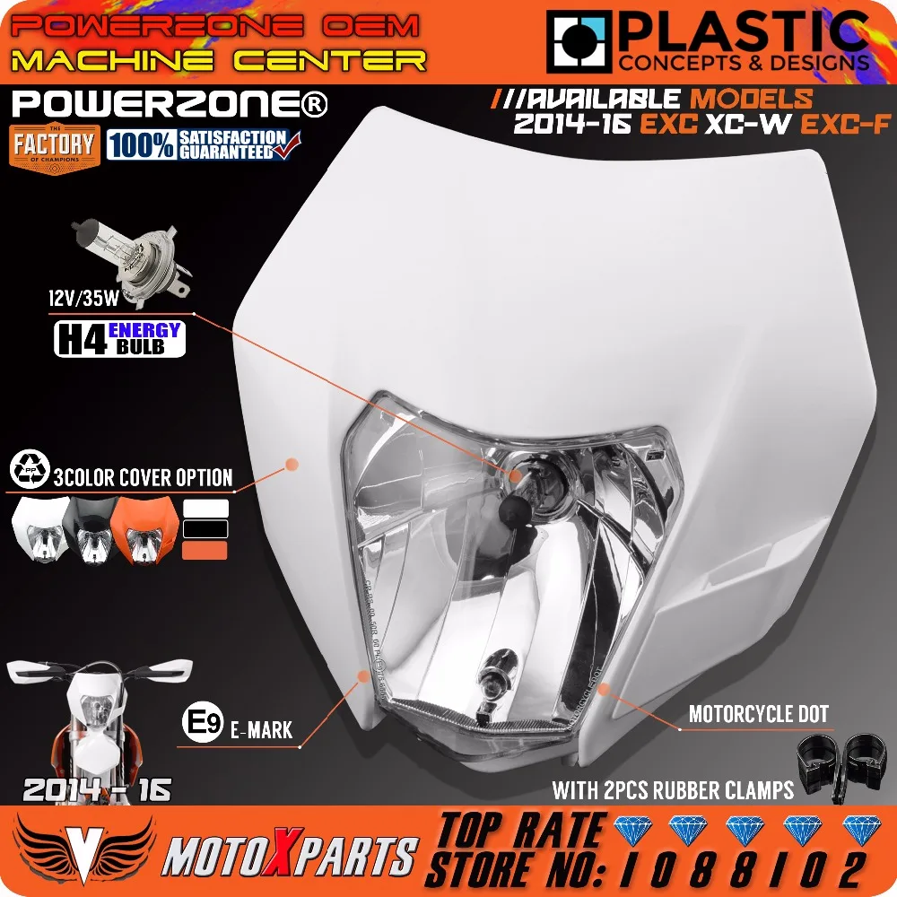 Najtaniej Reflektor przedni Powerzone do KTM SX F EXC XCF SMR 2014 15 16 zabrudzenia motocyklowe rower MX Enduro Supermoto z żarówką H4
