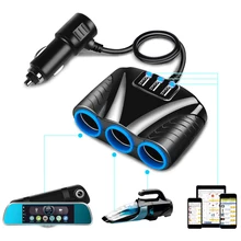 Adaptador de corriente Universal para coche 12V-24V, 3 enchufes, encendedor de cigarrillos, 3 puertos, Cargador USB, para iPhone, iPad, DVR, GPS