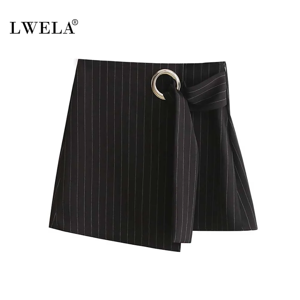 LWELA women striped mini skirt women fashion design A-line asymmetrical skirt female 2