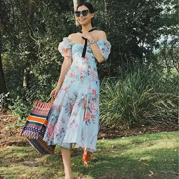 

Babatique 2019 New Fashion Summer Classic Light Creen Pink Dress Women Midi Dress With Off Shoulder Casual Party Vestidos