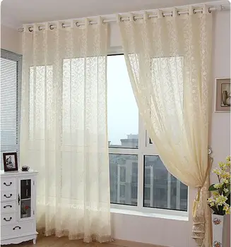 

FYFUYOUFY pastoral living room balcony voile curtains Small floral jacquard tulle curtain Smooth and flowing natural tulle