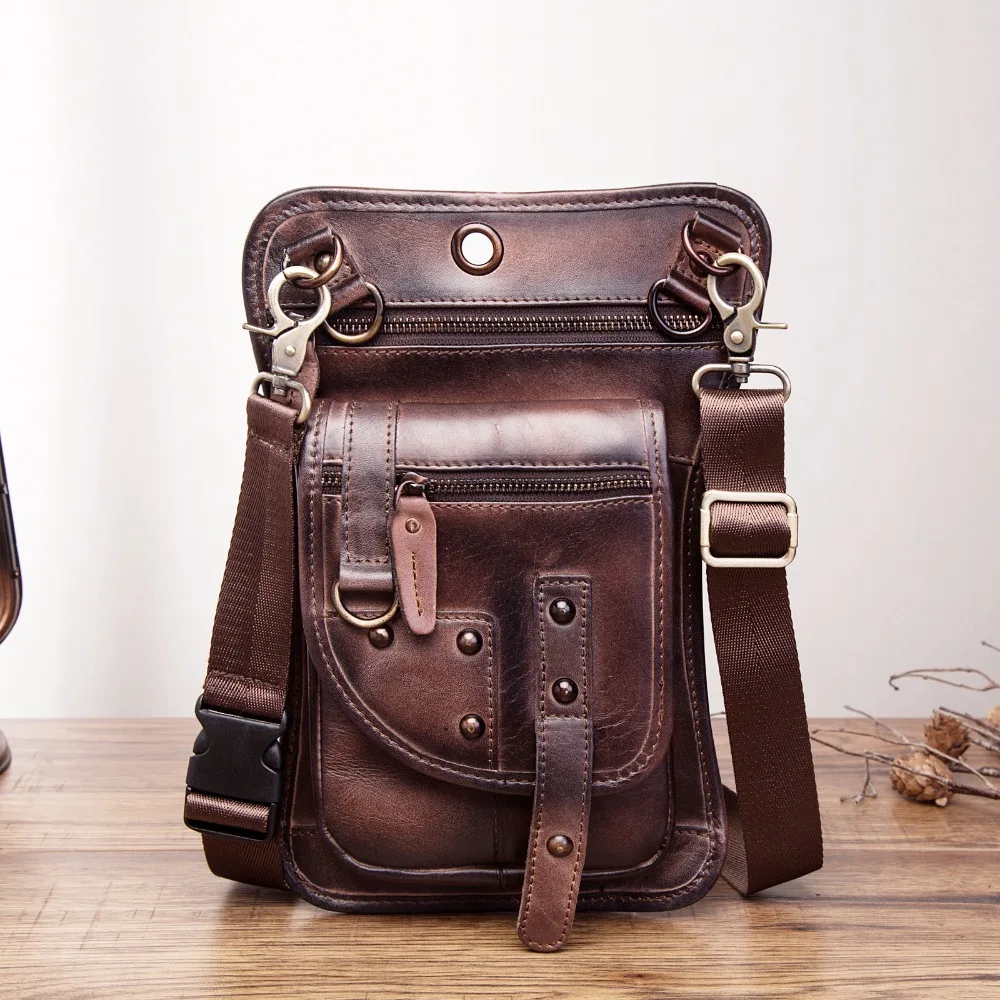 Günstig Original Leder Multifunktions Männer Reise Schulter Umhängetasche Messenger Tasche Haken Gürtel Taille Pack Drop Bein Telefon Fall Tasche 2141 c