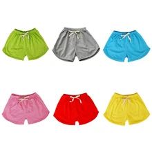 Повседневные хлопковые шорты для мальчиков и девочек; пляжная одежда ярких цветов; однотонные свободные короткие брюки