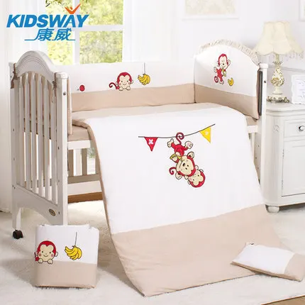 Комплект постельного белья для детской кроватки из чесаного хлопка с вышивкой, постельное белье-бампер с одеялом, комплект детского постельного белья, 8 шт