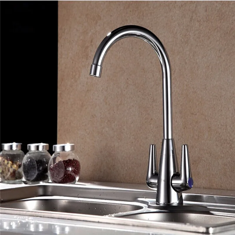 Xueqin Double Switch Copper Kitchen Cold Hot Mix Faucet Sink Mixer Tap With Stainless Steel Braided