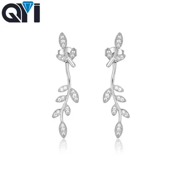 

QYI 18K Earrings Women White gold Diamond Jewelry Gold For Women Gift Box Wedding Earrings