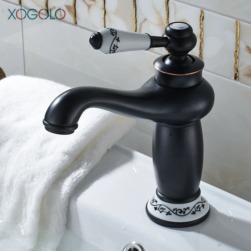 

Xogolo Modern Style Solid Brass Black Faucet For Bathroom Fashion Deck Mounted Single Handle Sink Tap Bathroom Basin Mixer