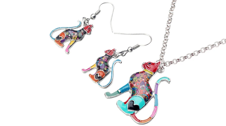 WEVENI Эмаль сплав элегантный сидящий котенок сережки кошки ожерелье комплекты украшений для женщин девушки вечерние подарок Прямая поставка Bijoux талисманы