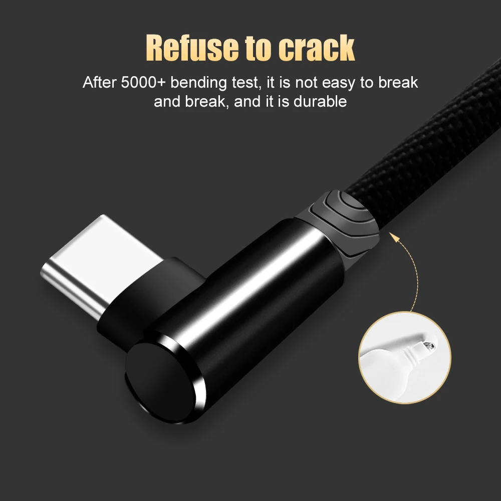 USB Type C Cable 90 Degree Micro USB Fast Charging Data Mobile Phone Cables For Samsung S9 Xiaomi Huawei P30 Android Microusb (1)