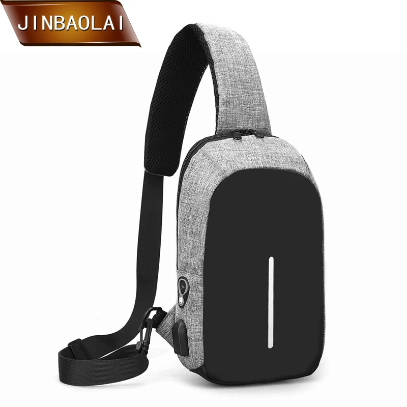 

JINBAOLAI Shoulder Crossbody Bag USB Charging Chest Bags Men Burglar Stealth Zipper Design Anti-Theft Trip Bag 2019 New Arrival