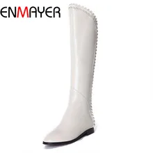 ENMAYER Women’s Autumn Winter Shoes Fashion Knee High Boots Genuine Leather Flat Boots Women Shoes Woman Motorcycle Big Size