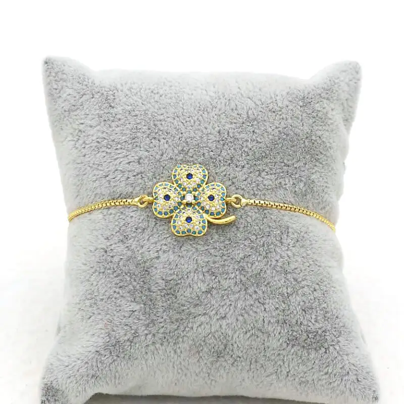 Роскошный женский браслет Модный микро-паве CZ Клевер металлический браслет с прямоуголными звеньями классические очаровательные ювелирные изделия браслеты для женщин подарок