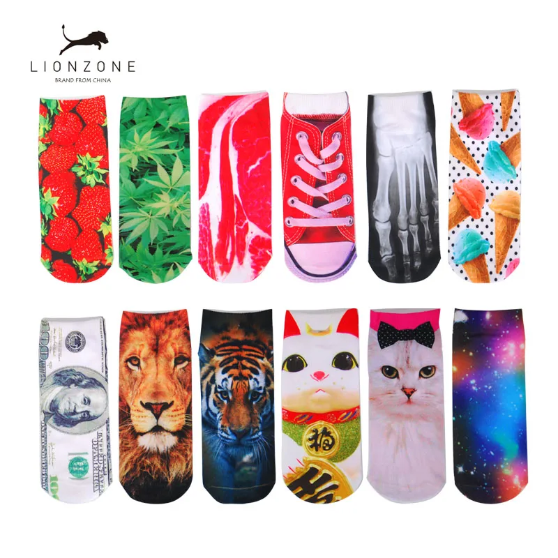 5Pairs/Lot Hot Sale 3D Prints Cute Socks Fashion Animals Combed Cotton Low Cut Ankle Short Art Socks For Ladies