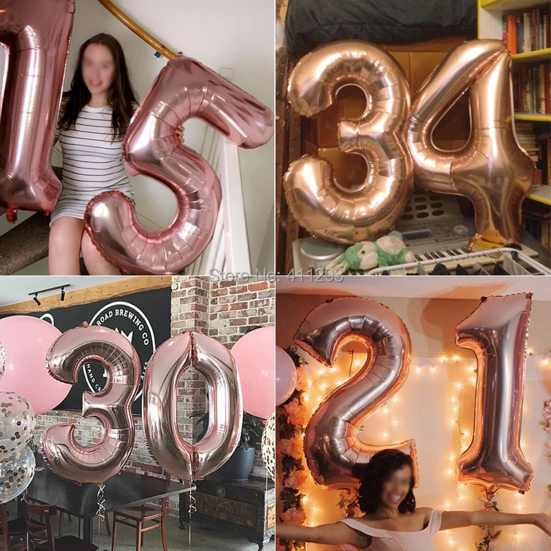 40 дюймовые Воздушные шары 0/1/2/3/4/5/6/7/8/9 воздушные в форме цифр 18 30th большие розовые