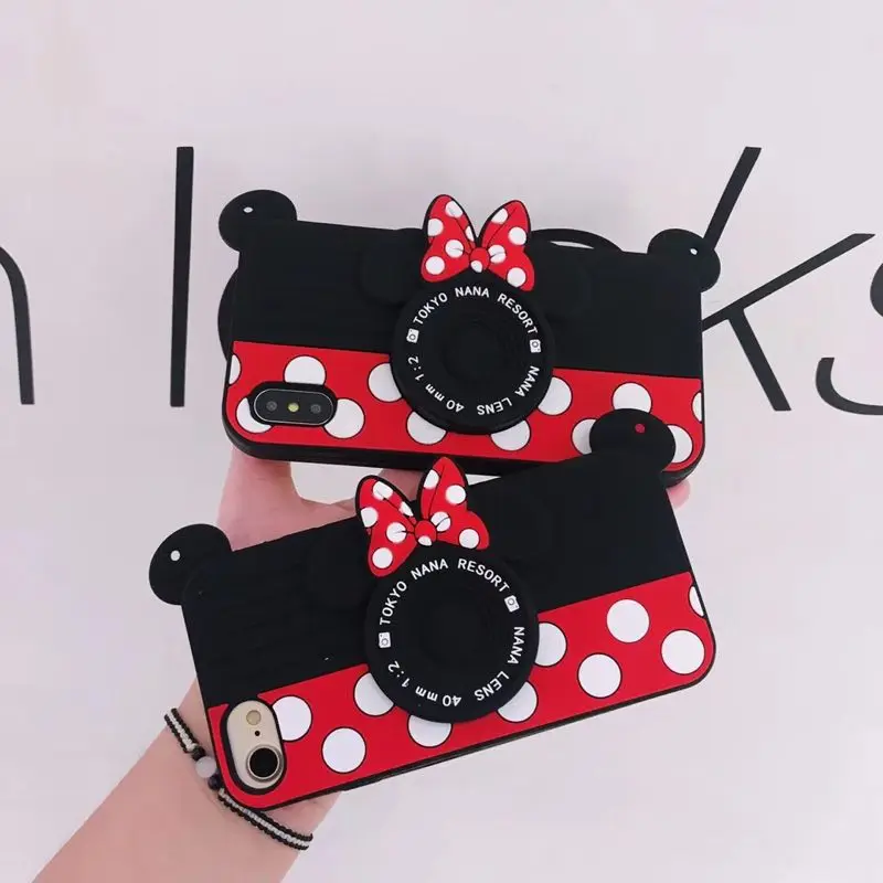 

Mouplayca Lovely cartoon Minnie 3D camera soft silicone back cover for iphone 6 6s 7 8 plus X Xs Xr XsMax phone cases Fundas