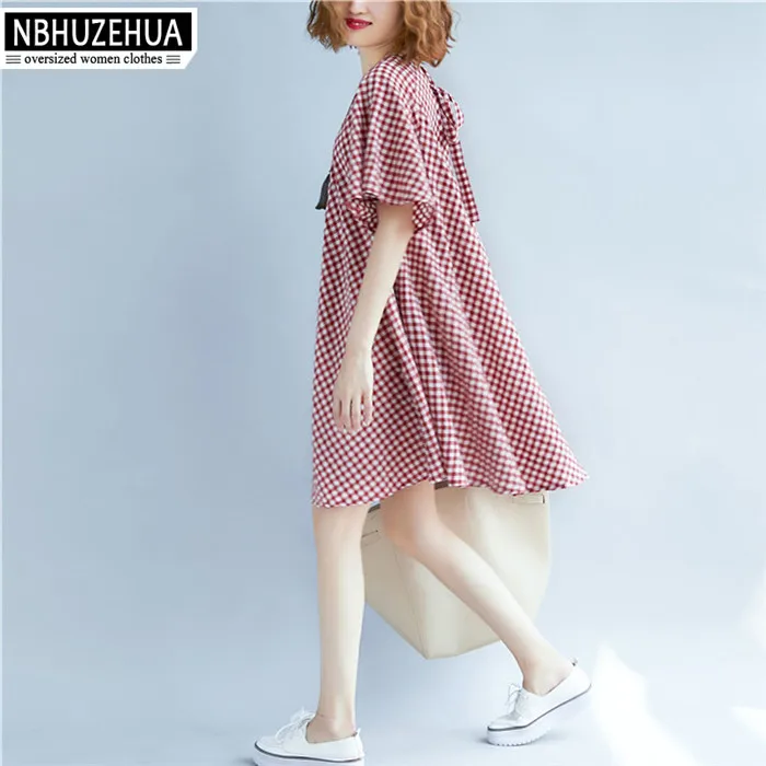 Женское винтажное платье в клетку NBHUZEHUA хлопковое льняное короткое летнее с v