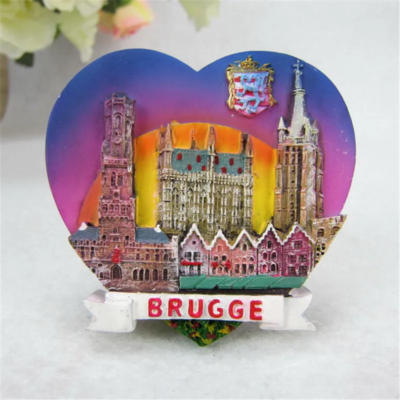 

Belgium Tourist Travel Souvenirs Brugge City Hall Collegiale Ste-Waudru Onze Lieve Vrouw Kerk Decorative Resin Fridge Magnet