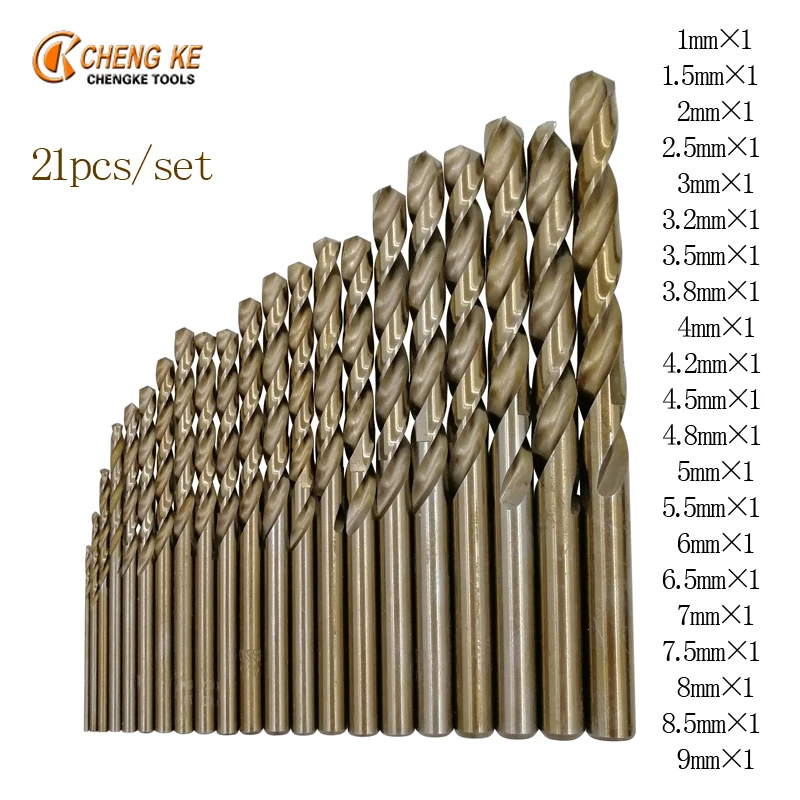 CHENG KE 21Pcs/Set twist drill bit 1mm 9mm 21 kinds of size all size
