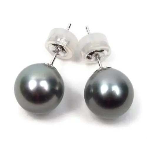 

Free Shipping >>>> 9-10MM Tahitian black pearl Earrings white gold