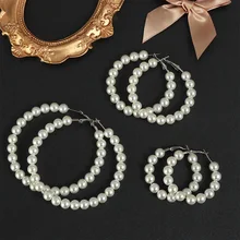 1 пара элегантные белые жемчужные серьги-кольца женские негабаритные жемчуг, Круглый сережки серьги Модные ювелирные изделия Brincos aros Mujer