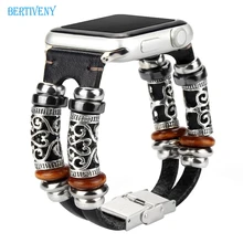 Винтажные браслеты с бусинами, ремешок для Apple Watch 42 мм 38 мм 44 мм 40 мм, ремешок из натуральной кожи для iwatch, ремешок серии 1 2 3 4
