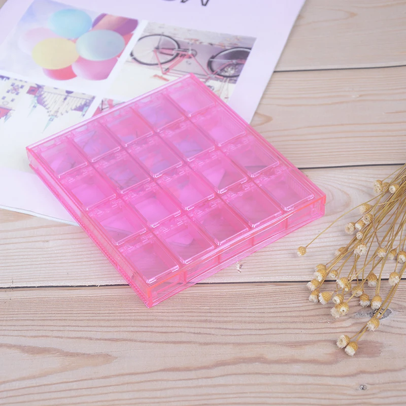 20 Grids Clear Acrylic Empty Storage Box Rhinestone Jewelry Decoration Nail Art Display Removable Container Case Pink