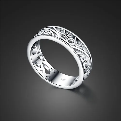 

Ethnic style silver ring Carved decorative pattern design girl silver rings popular jewelry birthday present