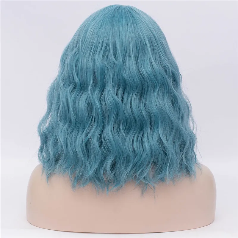 MSI Wigs, Короткие парики для косплея, фиолетовый, для женщин, кудрявый, красный, синий, парик с боковой челкой, зеленый, розовый, синтетический парик, жаростойкий - Цвет: Синий