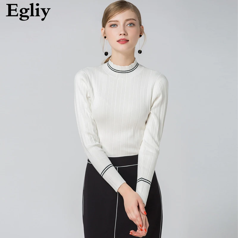 Egliy High Quality Women Sweater New Turtleneck Thick Pullover Winter Tops Solid white Autumn Female Sweaters Hot Sale | Женская одежда