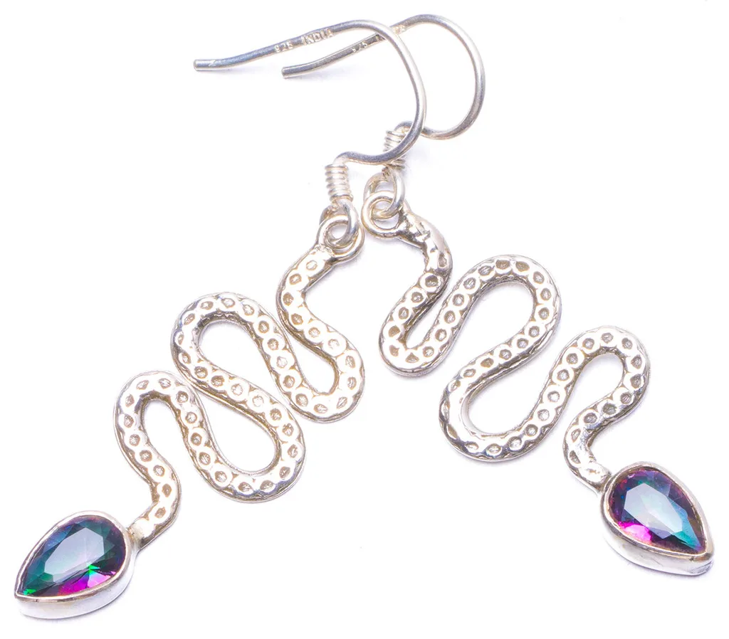 

Natural Mystical Topaz Handmade Unique 925 Sterling Silver Earrings 2" Y1074