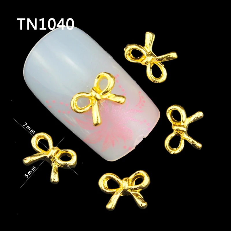 

Blueness 10 Pcs Gold Metal Bow Nail Stud DIY 3D Nail Art Decorations Glitter Alloy Tie Studs Manicure Supplies