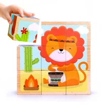 3D головоломки деревянные игрушки шесть сторон 9 шт. деревянный куб Панда и лев крокодил zebraJigsaw деревянные головоломки Кубики Игрушки для детский подарок