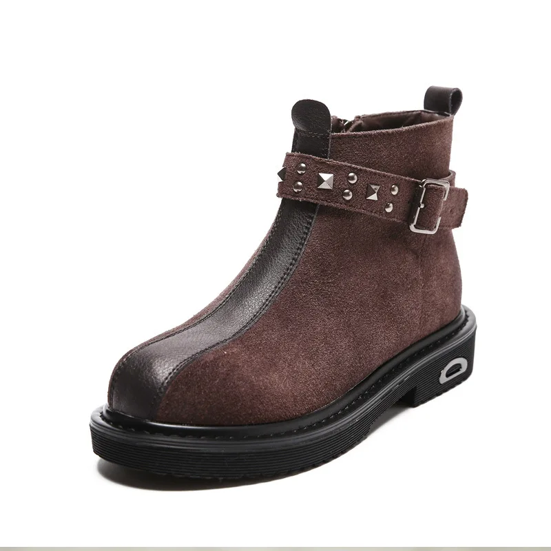 

leather women boots 2018 New Autumn Winter boots women Hasp Middle tube Punk boots Retro Non-slip Comfortable flat Martin boots