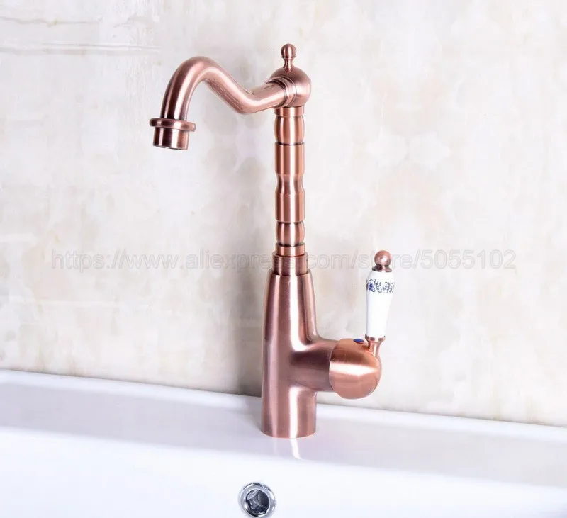 Bathroom Basin Sink Faucet Antique Red Copper Single Handle Kitchen Tap Faucet Mixer hot and cold water tap znf132