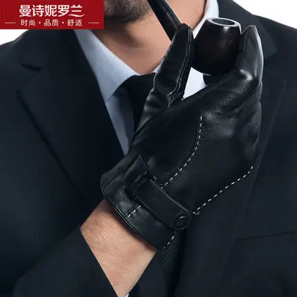 Winter genuine leather gloves Man Touch Screen Gloves Thicken Warm Male winter sheepskin gloves MLZ103