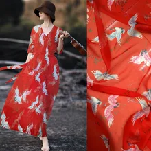 Telas японского журавля пряжи печати tissu тонкий элегантный sericiculture чистый шелк шифон ткани одежда юбка шелковая ткань текстиль кружево фатин ткань Ткань натуральный шелк ткань ткань для шитья тюль